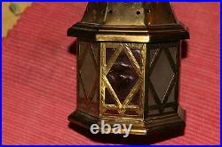 Vintage Middle Eastern Style Wall Mounted Light Fixture Glass Panels Brass Tin