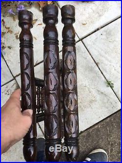 Vintage Moroccan / Middle Eastern Folding Wood Table Legs Engraved Brass Tray