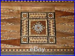 Vintage Mother of pearl inlaid marquetry arab Islamic backgammon chess box VGC