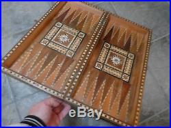 Vintage Mother of pearl inlaid marquetry arab Islamic backgammon chess box VGC