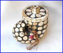 Vintage Ottoman indian islamic wooden pearl powder flask muzzle loader barutdan
