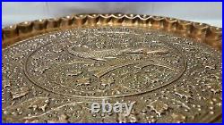 Vintage PERSIAN Solid Copper Hand Chased Repousse Peacock Wall Plaque Platter