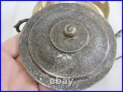 Vintage Persian 840 Silver Engraved Covered Dish Sugar Bowl with original tongs
