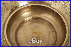 Vintage Persian Design Large Brass Repousse Bowl With Birds & Formal Patterns