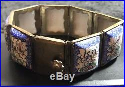 Vintage Persian Hand Painted Enamel Panel Bracelet