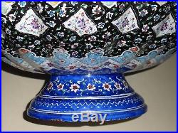Vintage Persian Islamic Enamel Metal Footed Bowl With Vibrant Colors