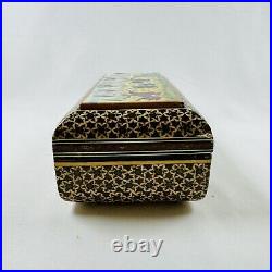 Vintage Persian Khatam Inlaid Jewelry Trinket Box Hunting Scene Perfect From UK