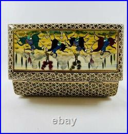 Vintage Persian Khatam Inlaid Jewelry Trinket Box Hunting Scene Perfect From UK