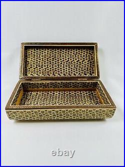 Vintage Persian Khatam Inlaid Jewelry Trinket Box Hunting Scene Perfect From UK