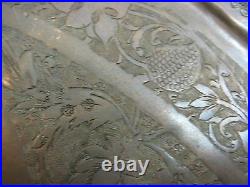 Vintage Persian Middle East Hand-Chased Copper Tray, 19 1/4 Diameter x 1 High