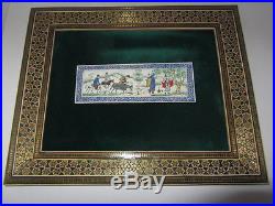 Vintage Persian Miniature In Wooden Micro Mosaic Frame Painting