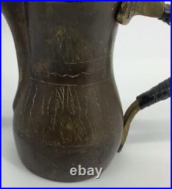 Vintage Qty 3 Dallah Coffee Pot Brass Arabic Bedouin Leather Wrapped Handle