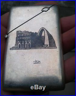 Vintage Signed Iraqi Niello Marsh Arab Solid Silver Card Case