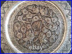 Vintage Tinned Copper Tray Isfahan Persian Middle Eastern Moroccan Plate SIGNED