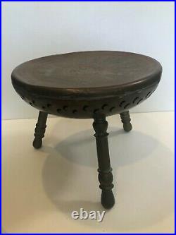 Vintage Turkish Middle Eastern Hand Chased Brass Stool / Foot Warmer, Marked