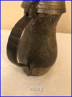 Vintage middle eastern dallah tribal hand carved brass teapot