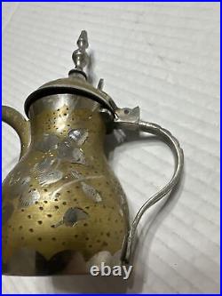 Vintage middle eastern dallah tribal hand carved brass teapot Rare