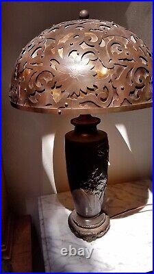 Vtg 1900s Pierced Brass Bronze Flowers Butterfly Base Mid Eastern Oriental Lamp