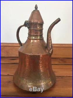 Vtg Antique Middle Eastern Arabic Turkish Hammered Copper Dallah Coffee Pot 15