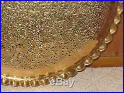 Vtg Large 39 Solid Brass Table Top Tray CUT LEAF Hand Chased Pierced Wall Decor