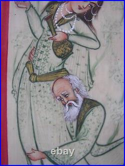 Vtg Persian Old ManYoung Woman Painting 7 3/4 Intricate Inlaid Mosaic Frame 15