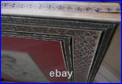 Vtg Persian Old ManYoung Woman Painting 7 3/4 Intricate Inlaid Mosaic Frame 15
