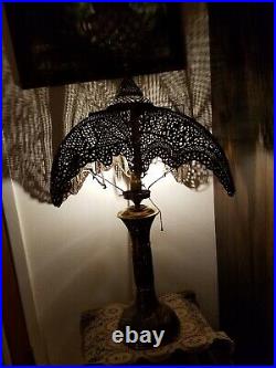 Vtg late 1880s-1920s Mid Eastern Oriental Palm Tree Pierced Brass Table Lamp
