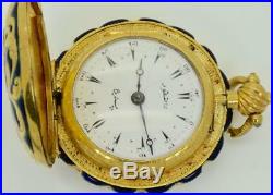 WOW! Antique Ralph Gout, London 18k gold plated&enamel Verge Fusee watch. Ottoman
