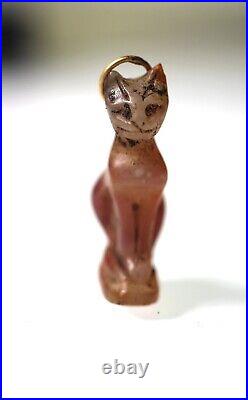 ZURQIEH -ad16316- ANCIENT EGYPT. BEAUTIFUL CARNELIAN CAT WITH GOLD RING. 1250 B