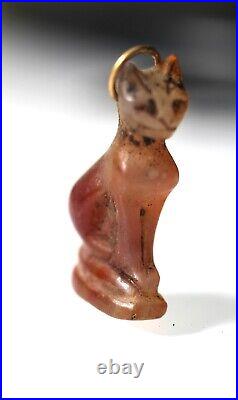 ZURQIEH -ad16316- ANCIENT EGYPT. BEAUTIFUL CARNELIAN CAT WITH GOLD RING. 1250 B