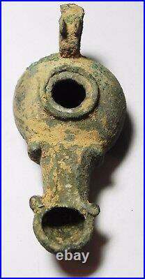 Zurqieh -co15h- Ancient Jordan. Roman Bronze Oil Lamp. 100 200 A. D